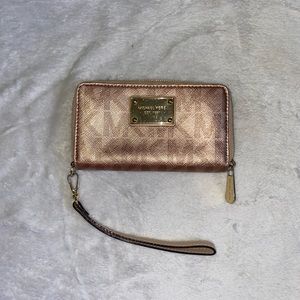 Michael Kors Metallic Rose Gold Wrist Wallet